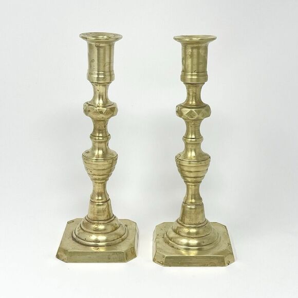Heavy Vintage Brass Candlesticks Taper Candle Holders Signed Rostand 9” Set Of 2 - Picture 1 of 7